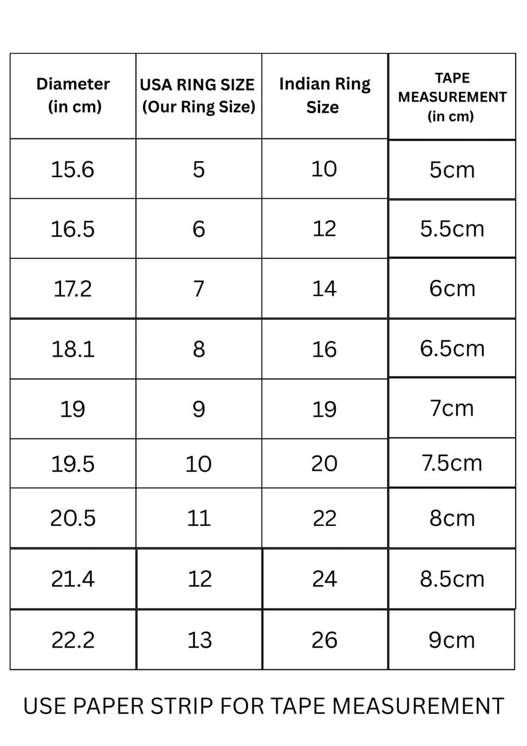 Size guide chart 6